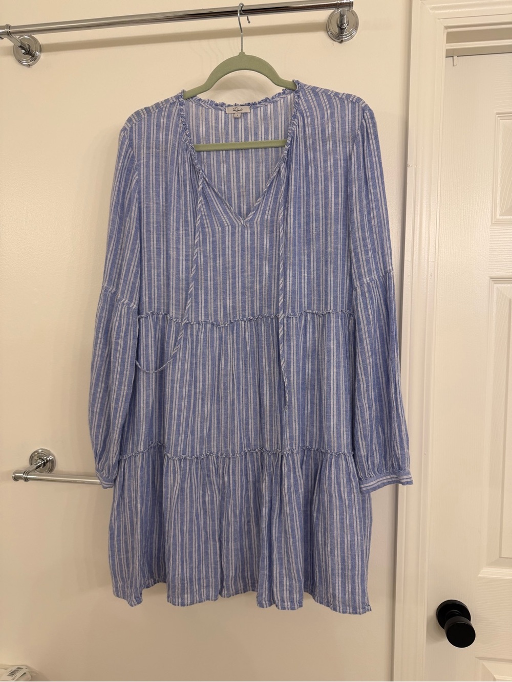 RAILS Light Blue Striped Tiered V-Neck Women’s Dress